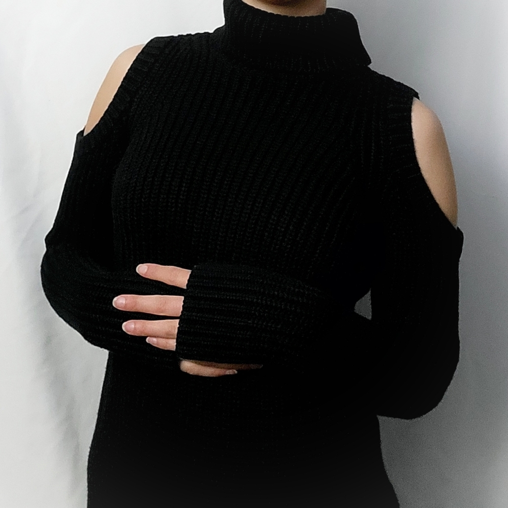 Michael Kors Black Turtleneck Cold Shoulder Sweater